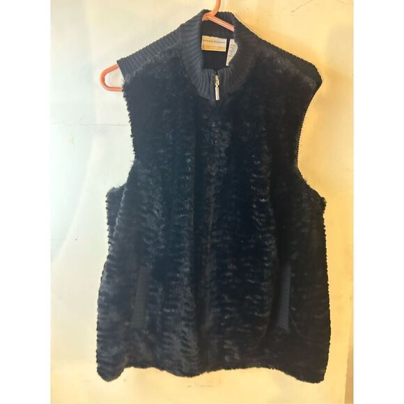 Alfred Dunn woman 16w zipper faux fur sweater vest black rn#19232 - Picture 1 of 8